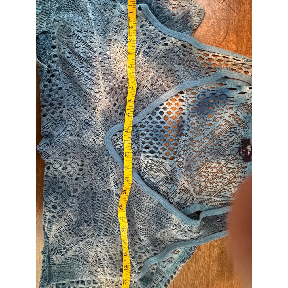 Blue Crochet Lace Sleeveless Vest Boho Coastal Festival Western Sheer Knit Top S - Picture 5 of 7